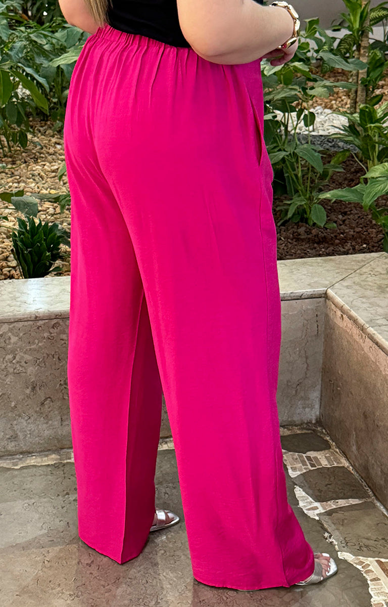 Pantalón Palazzo Pantalon Negro Blusa Rosa Fucsia Pantalon Rosa