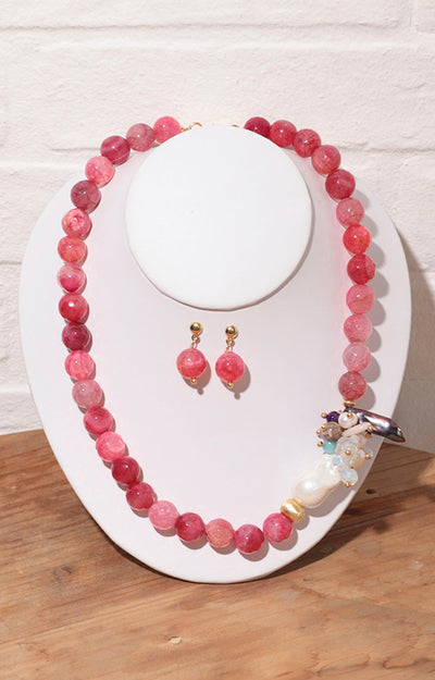 Set de piedras rosadas con aretes - SET COLLAR Boutiquemirel 