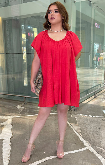 Vestido rojo amplio de lino - VESTIDO Boutiquemirel 