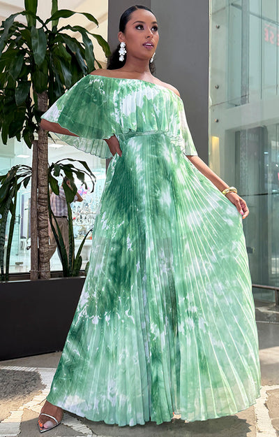 Vestido verde estampado plisado - VESTIDO Boutiquemirel 