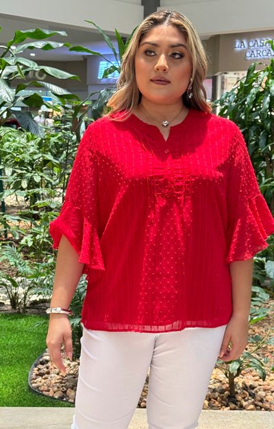 Blusa roja con textura - BLUSA Boutiquemirel 