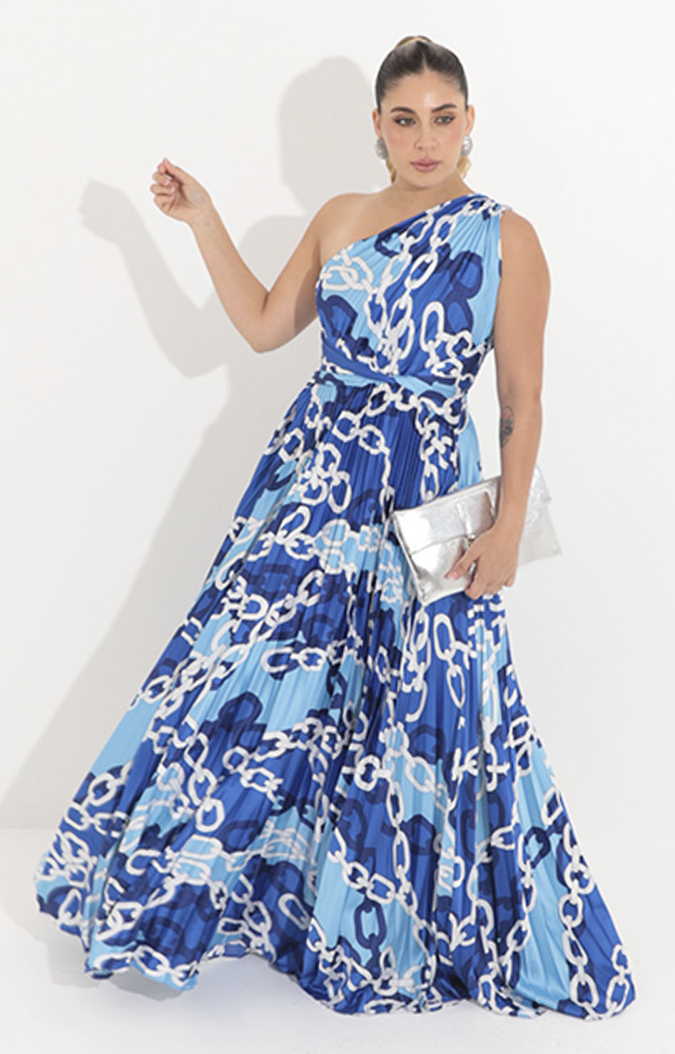 Vestido largo plisado azul estampado – Boutiquemirel