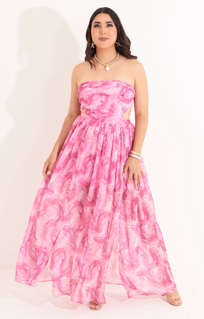 Vestido rosa estampado strapless - VESTIDO Boutiquemirel 