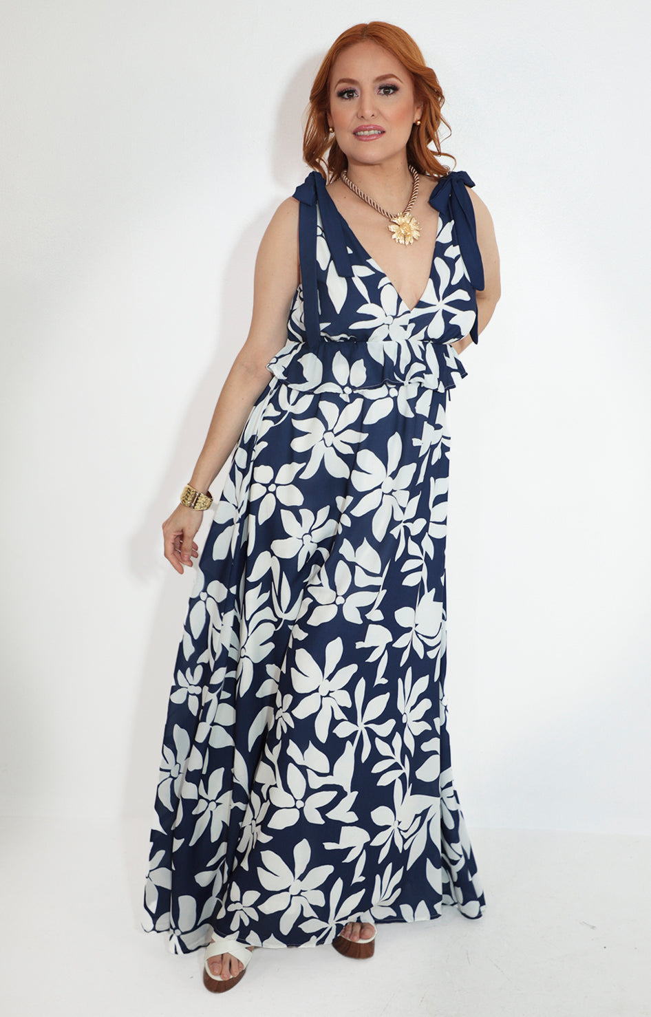 Estampado Floral Vestido Azul Marino Con Flores Vestido De Fiesta