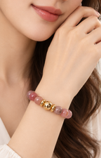 Pulsera de piedra natural con esfera dorada