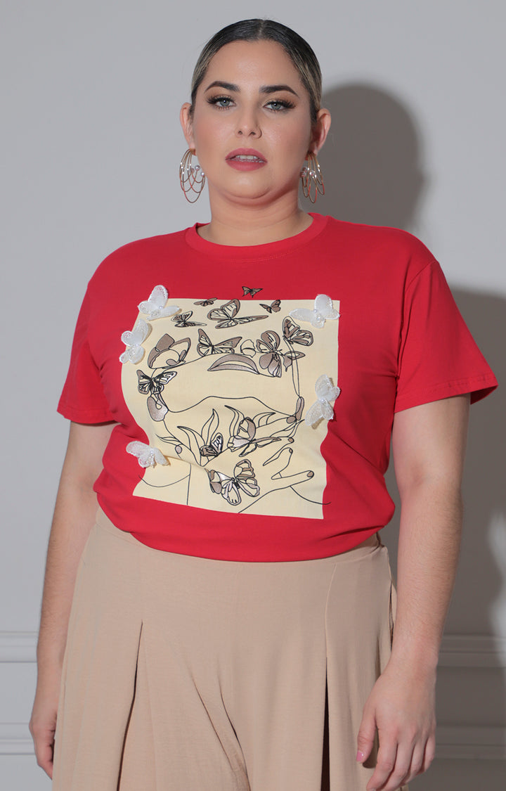 Blusa roja estampada de mariposas - BLUSA Boutiquemirel 