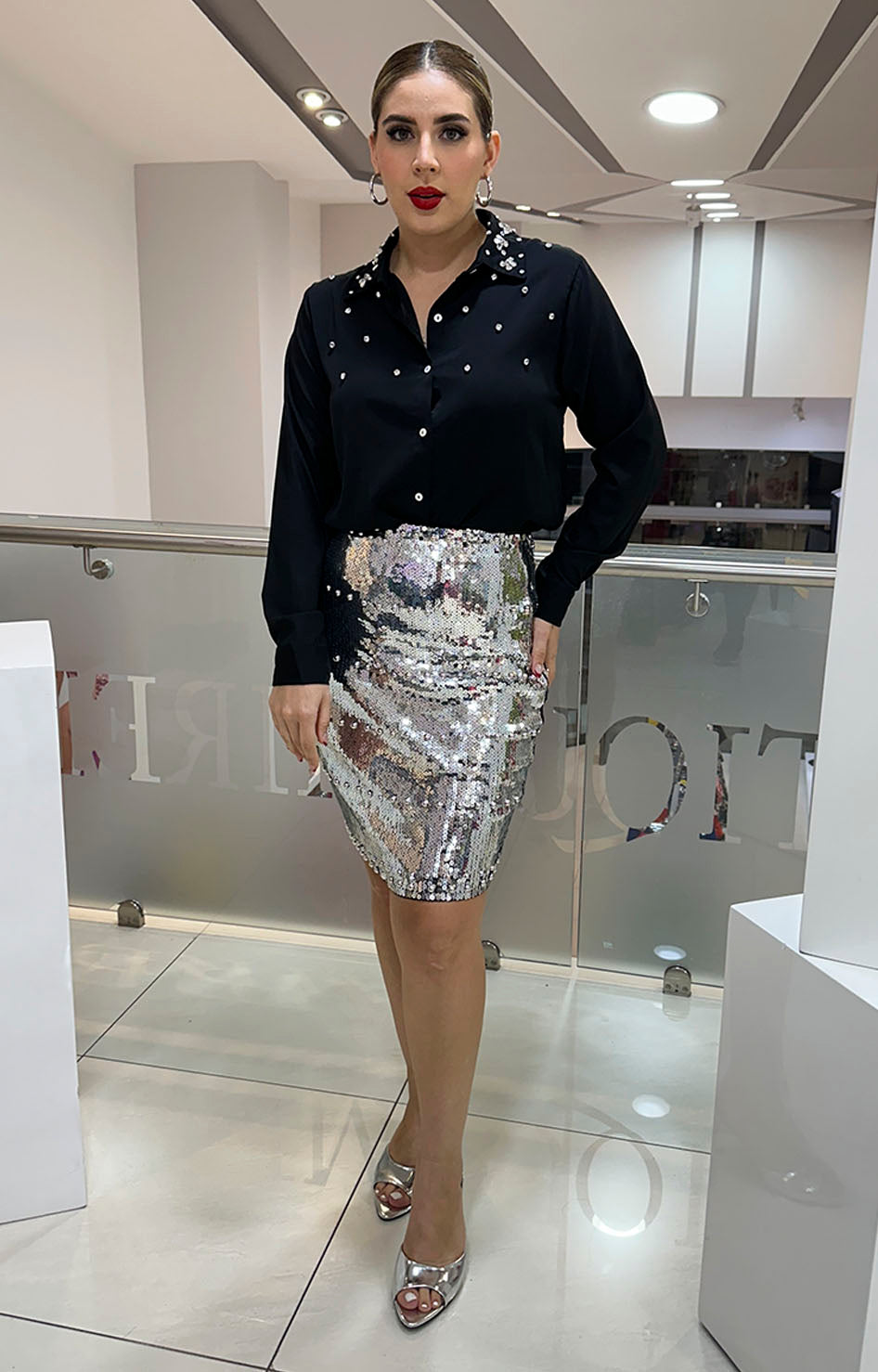Falda en lentejuela plata - Boutiquemirel