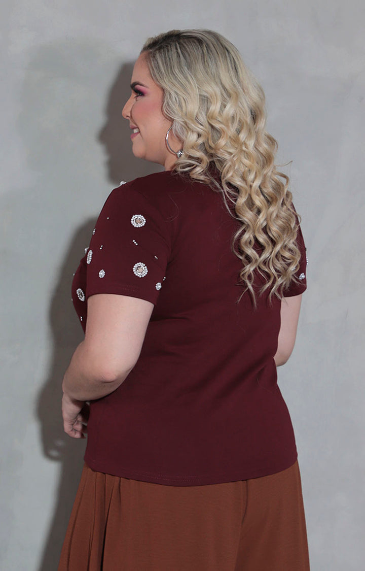 Blusa vino con perlas - BLUSA XL Boutiquemirel 