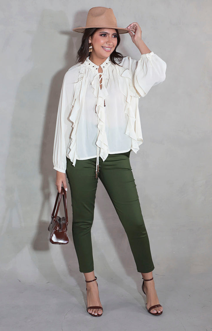 Blusa beige con olanes - BLUSA Boutiquemirel 