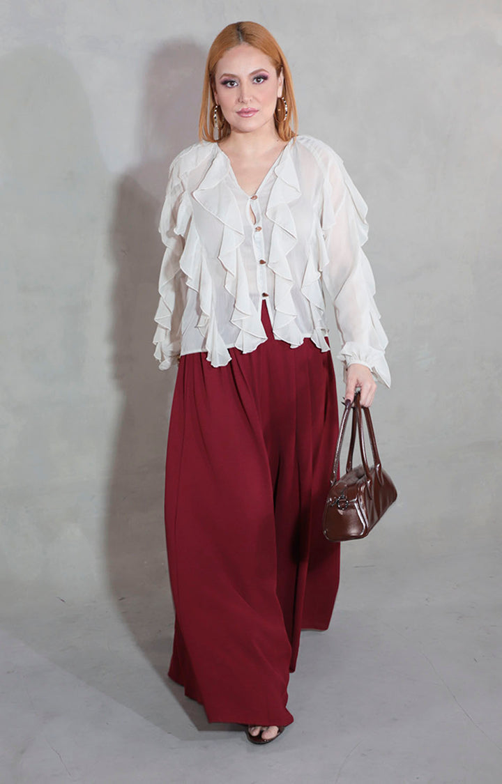 Blusa beige con olanes - BLUSA Boutiquemirel 