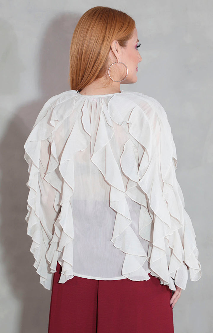 Blusa beige con olanes - BLUSA Boutiquemirel 