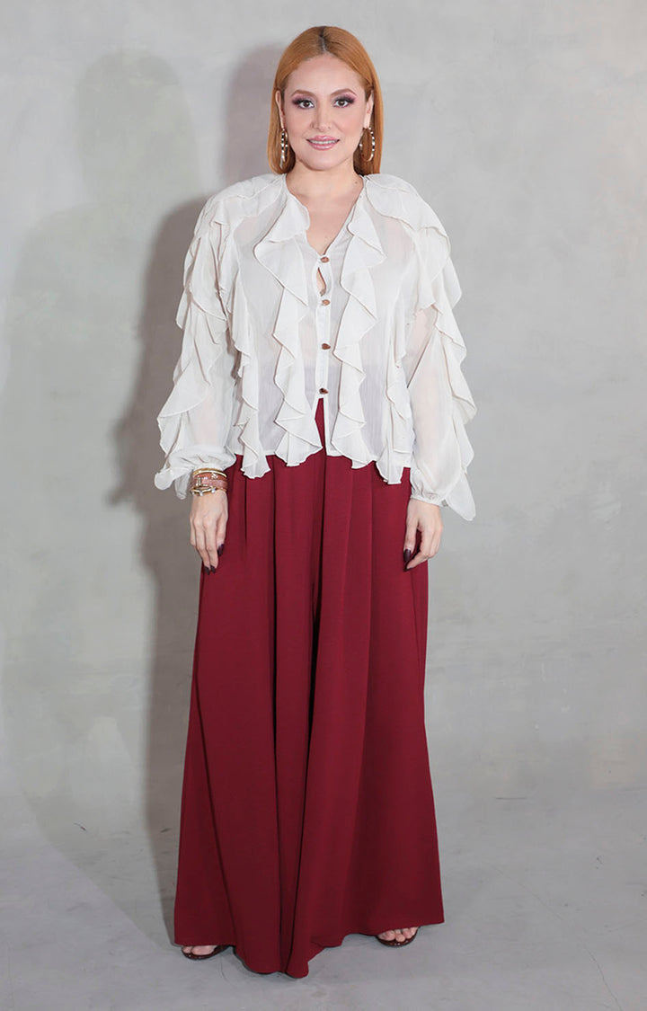 Blusa beige con olanes - BLUSA Boutiquemirel 