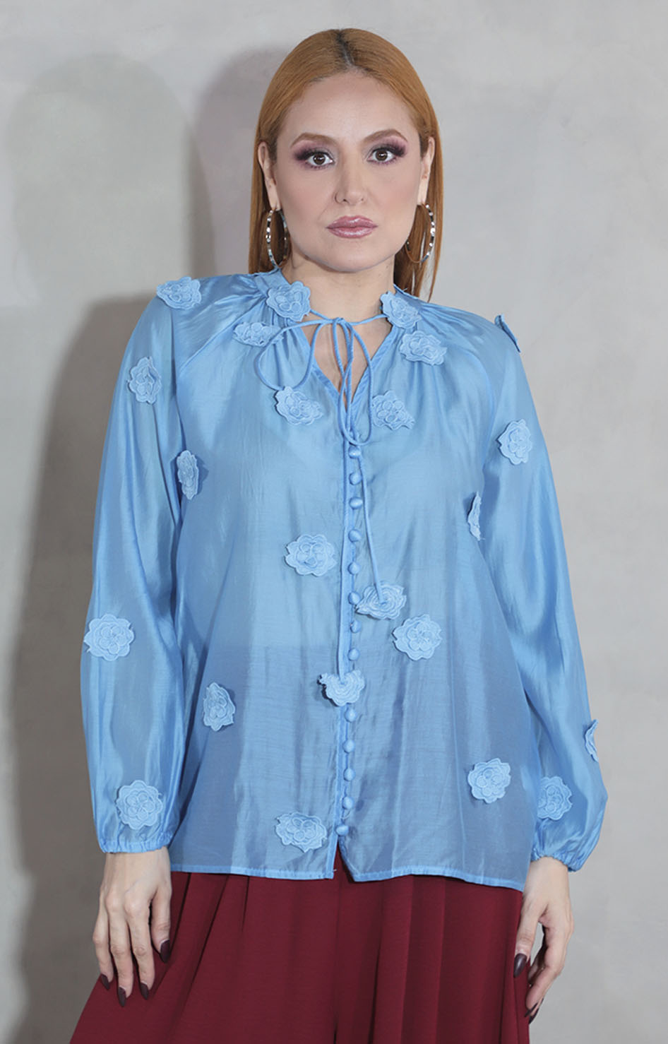Blusa azul con flores - BLUSA Boutiquemirel 