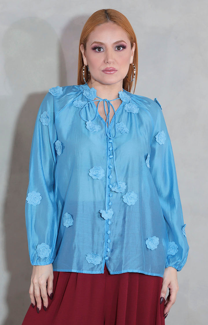 Blusa azul con flores - BLUSA Boutiquemirel 