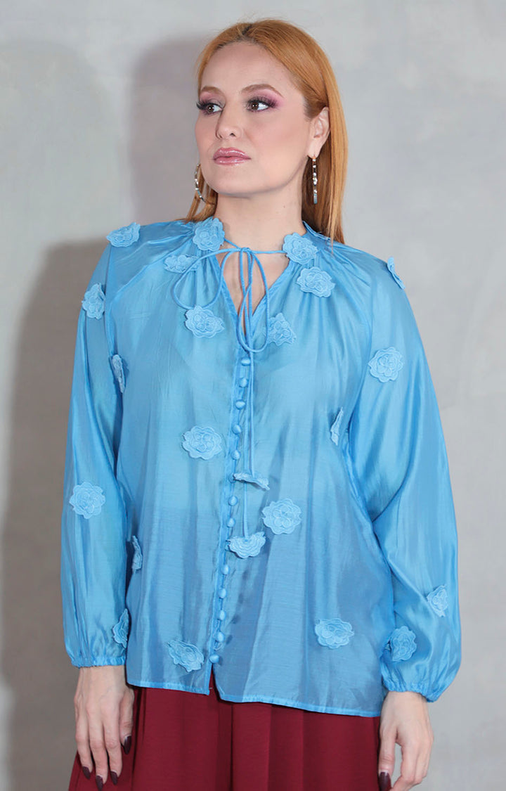Blusa azul con flores - BLUSA Boutiquemirel 