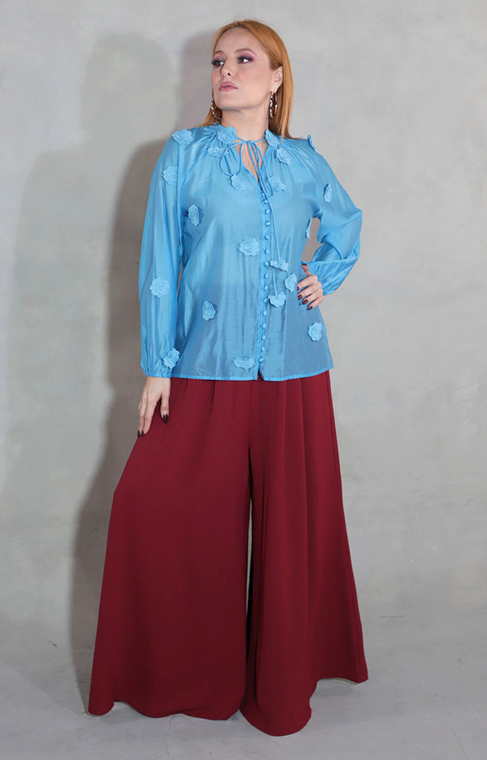 Blusa azul con flores - BLUSA Boutiquemirel 