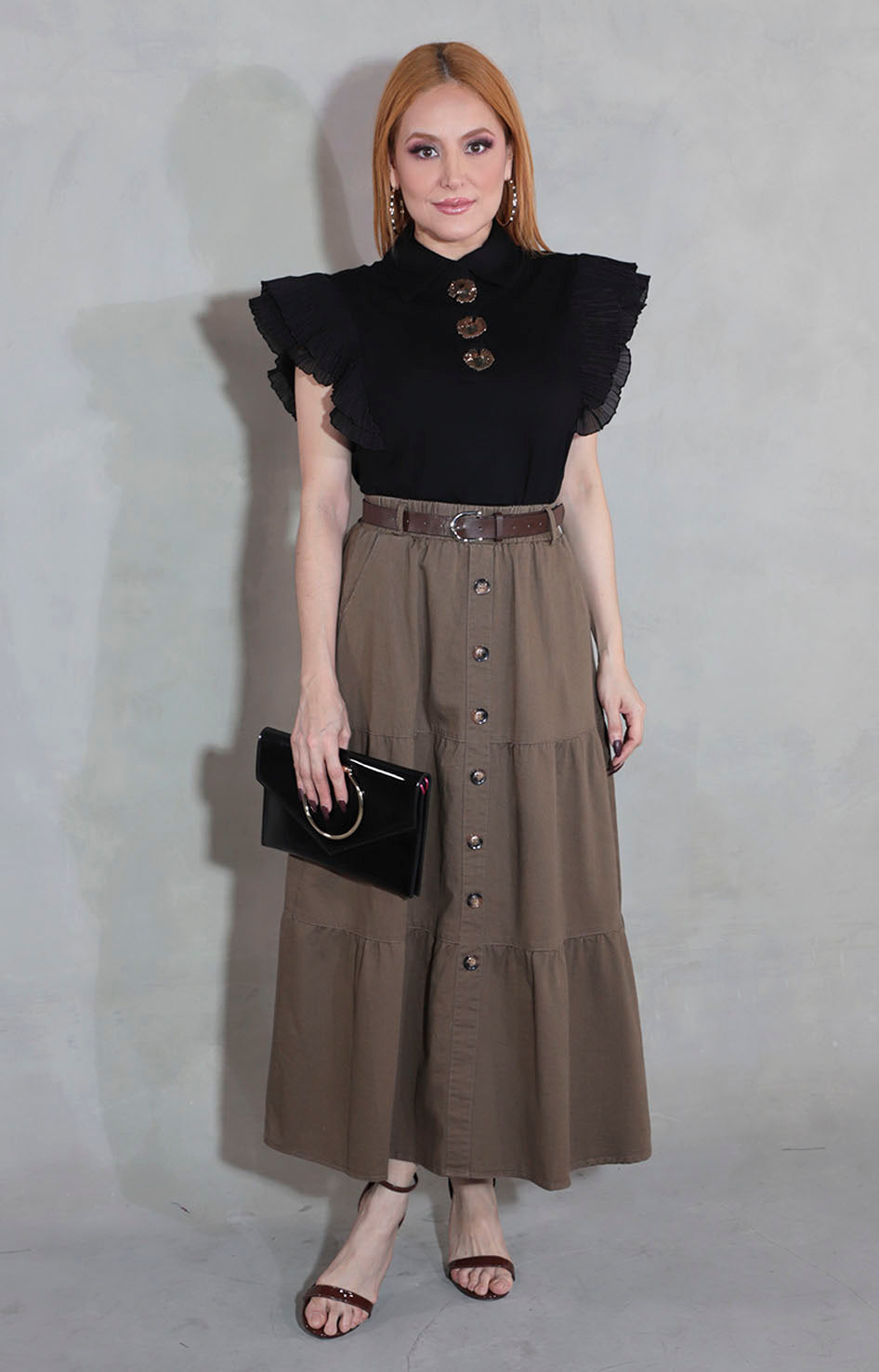 Falda café con cinturón - FALDA Boutiquemirel 