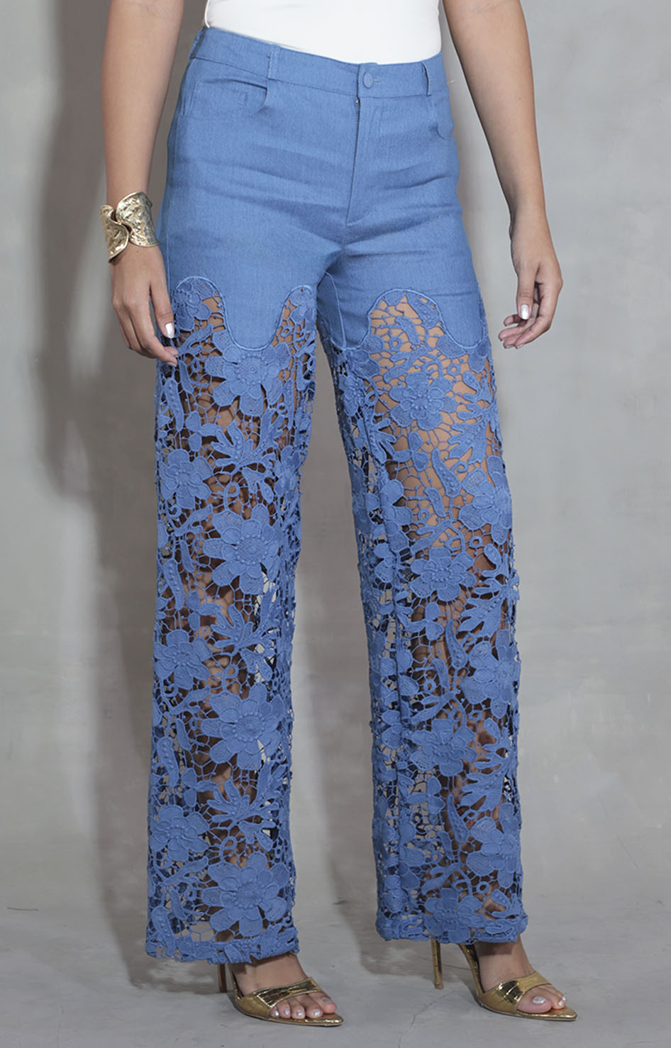 Pantalón azul con encaje - PANTALON Boutiquemirel 