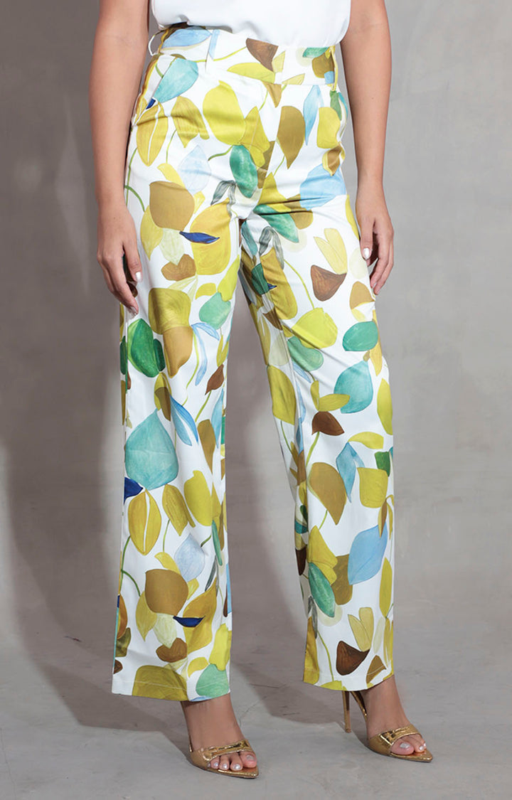 Pantalón beige con hojas - PANTALON Boutiquemirel 