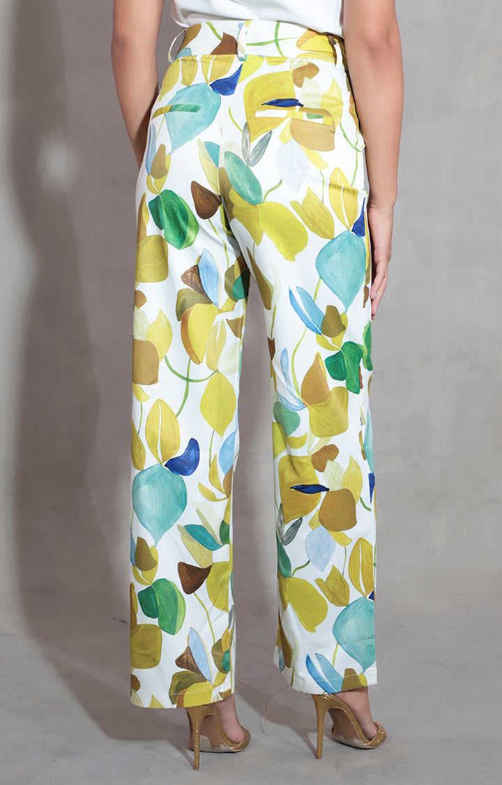 Pantalón beige con hojas - PANTALON Boutiquemirel 