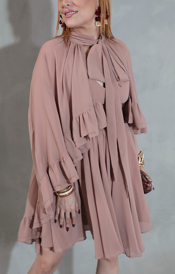 Vestido café con capa - VESTIDO Boutiquemirel 