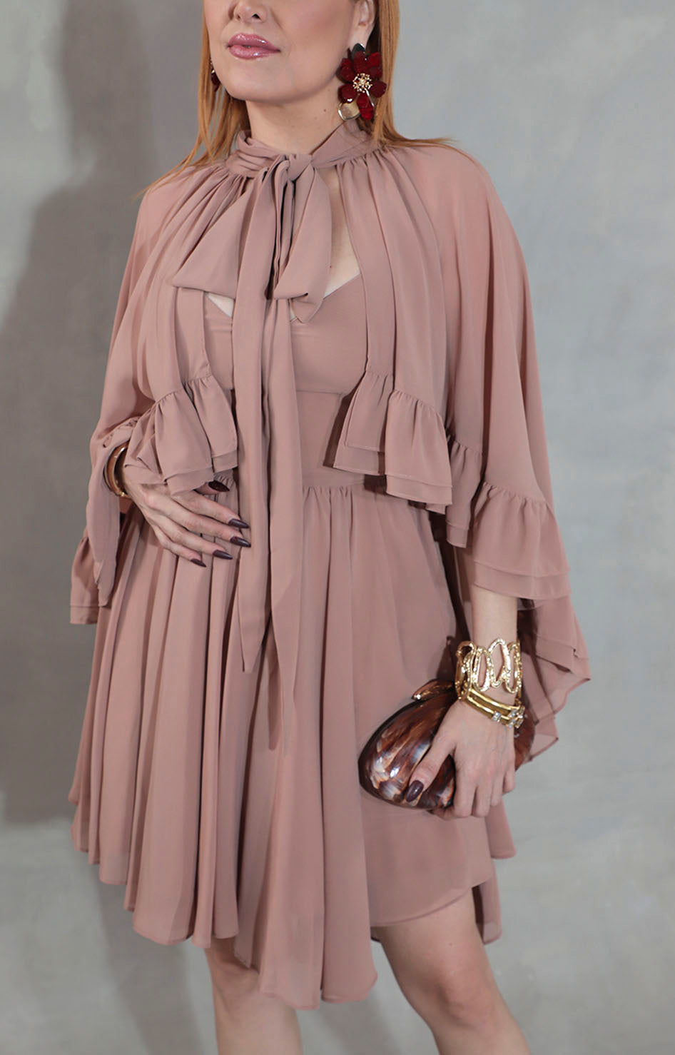 Vestido café con capa - VESTIDO Boutiquemirel 