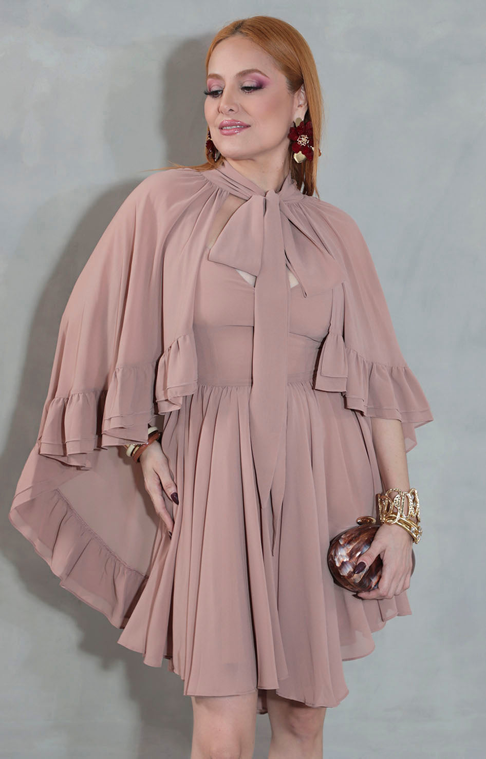 Vestido café con capa - VESTIDO Boutiquemirel 