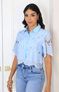 Blusa azul de guipiur