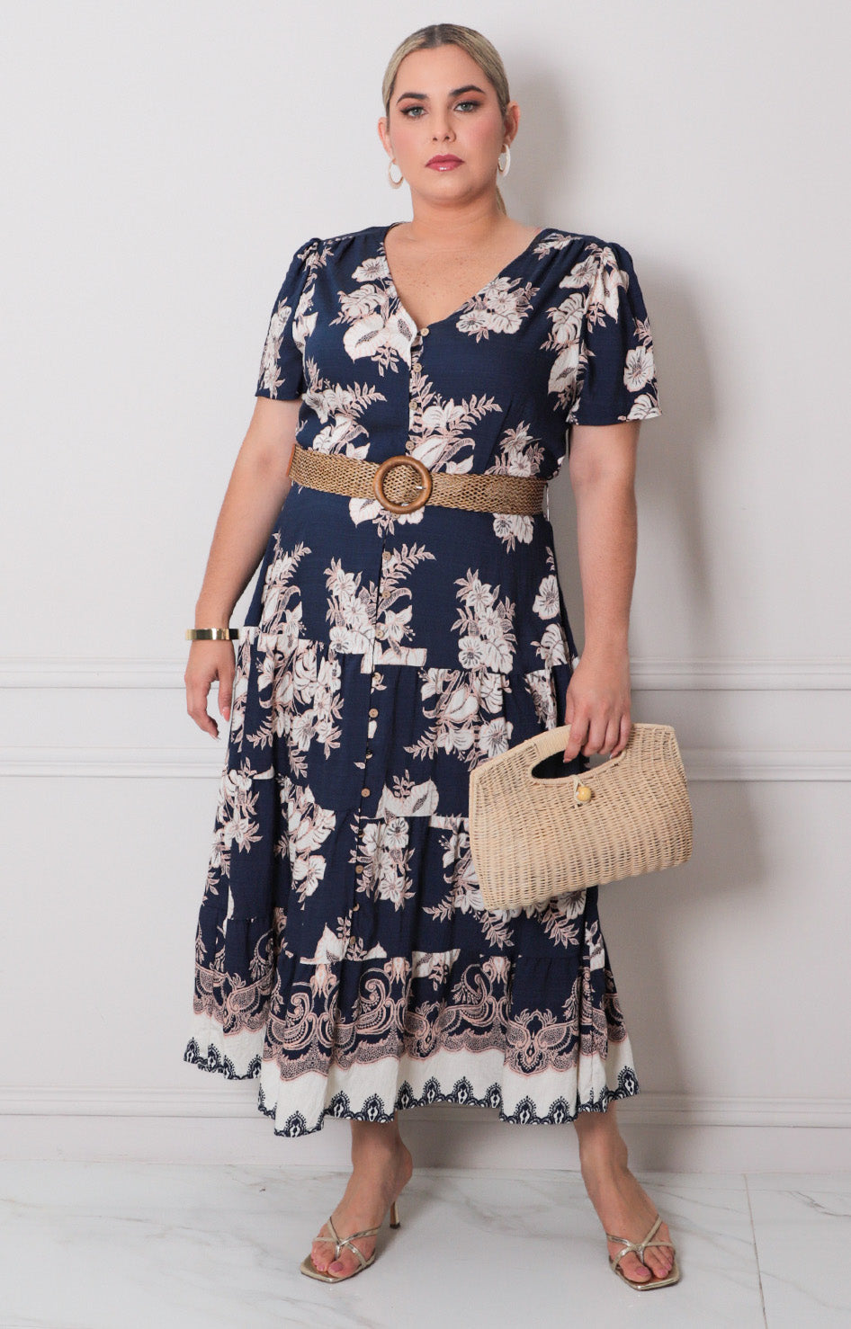 Vestido estampado con cinturón - VESTIDO LARGO CURVY Boutiquemirel 