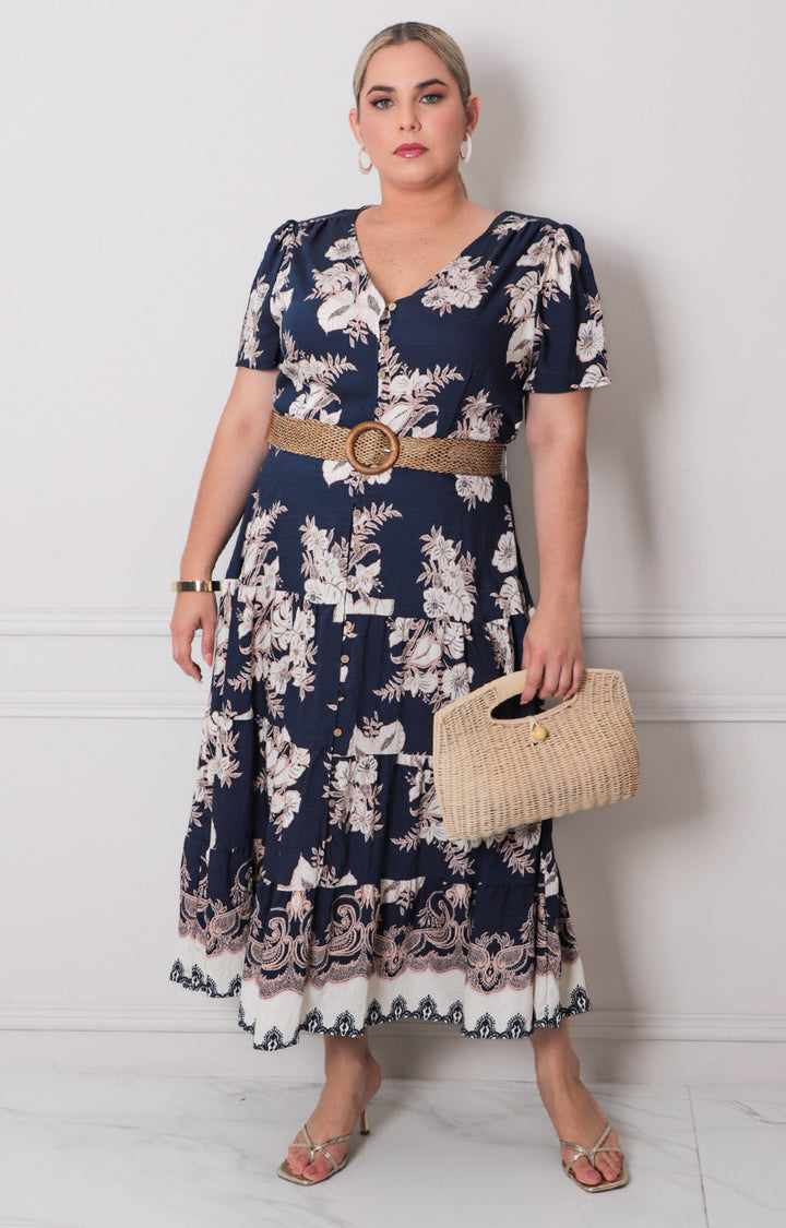 Vestido estampado con cinturón - VESTIDO LARGO CURVY Boutiquemirel 