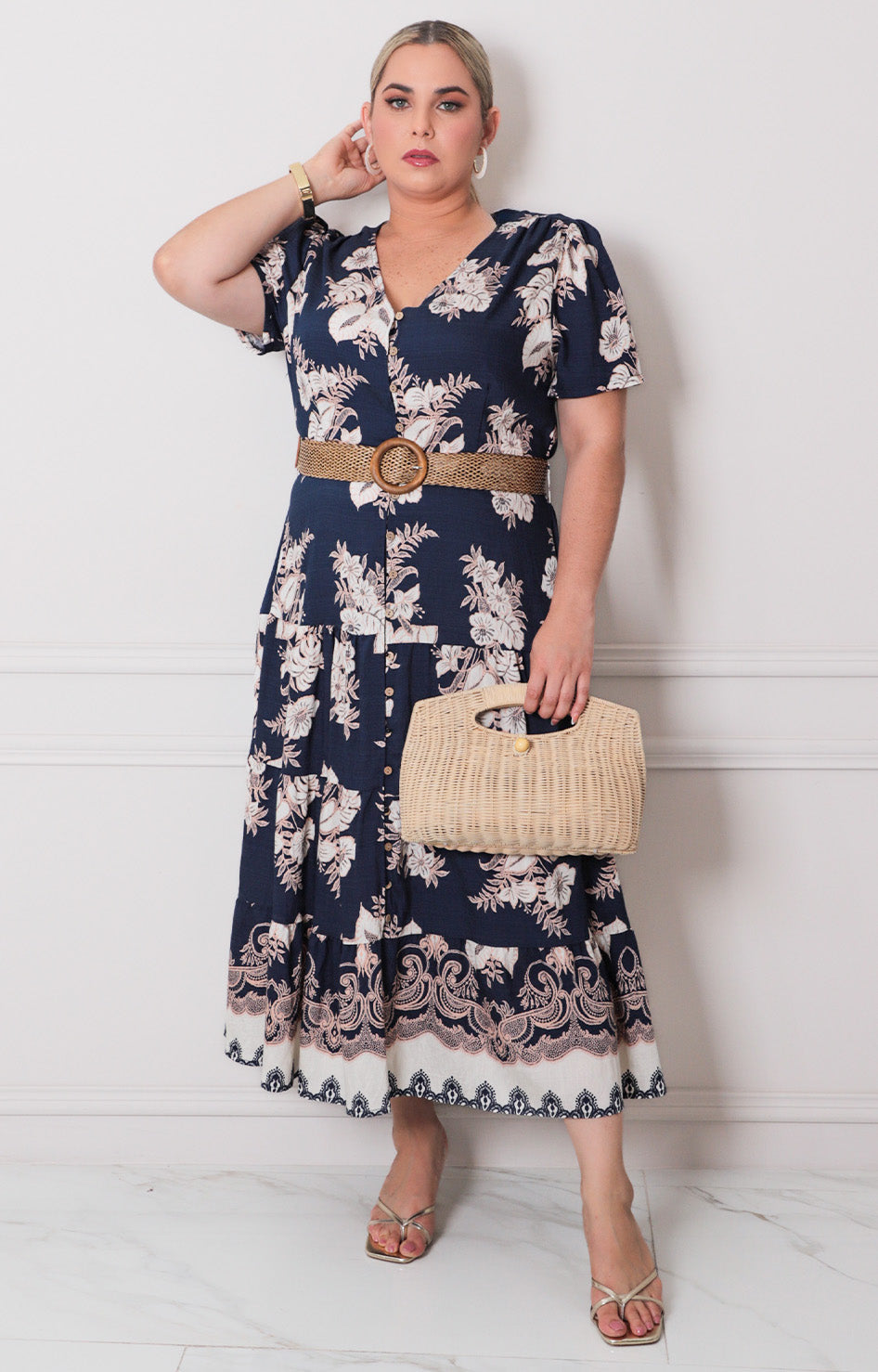 Vestido estampado con cinturón - VESTIDO LARGO CURVY Boutiquemirel 