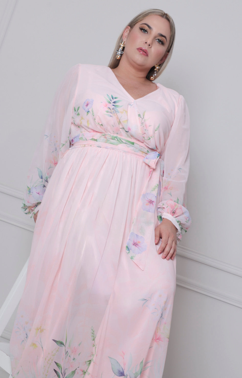 Vestido de manga larga estampado - VESTIDO LARGO CURVY Boutiquemirel 