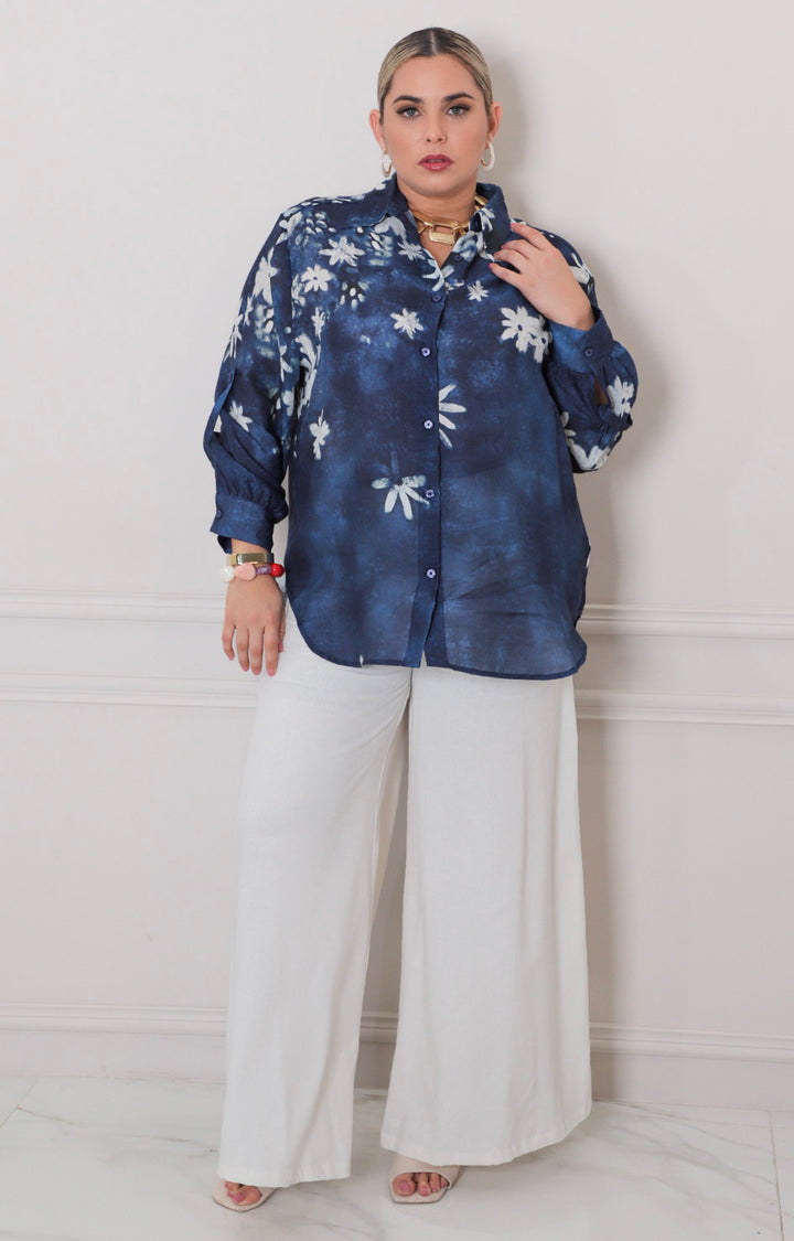 blusa azul con estampado - BLUSAS REGULAR Boutiquemirel 