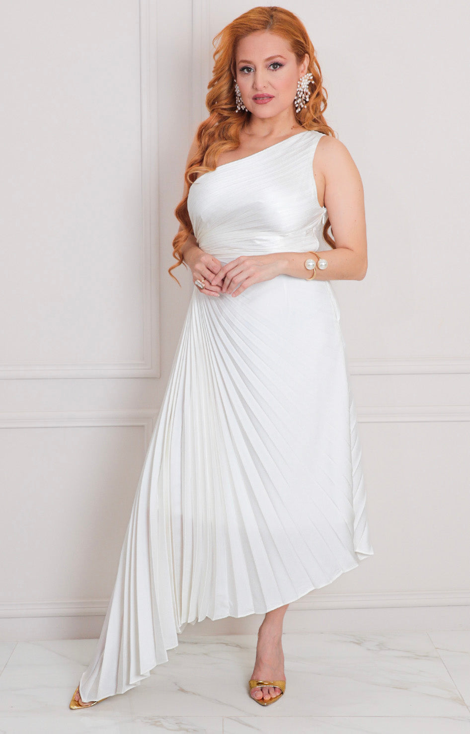 Vestido blanco plisado - VESTIDO LARGO REGULAR Boutiquemirel 