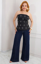 Blusa strapless con pedrería