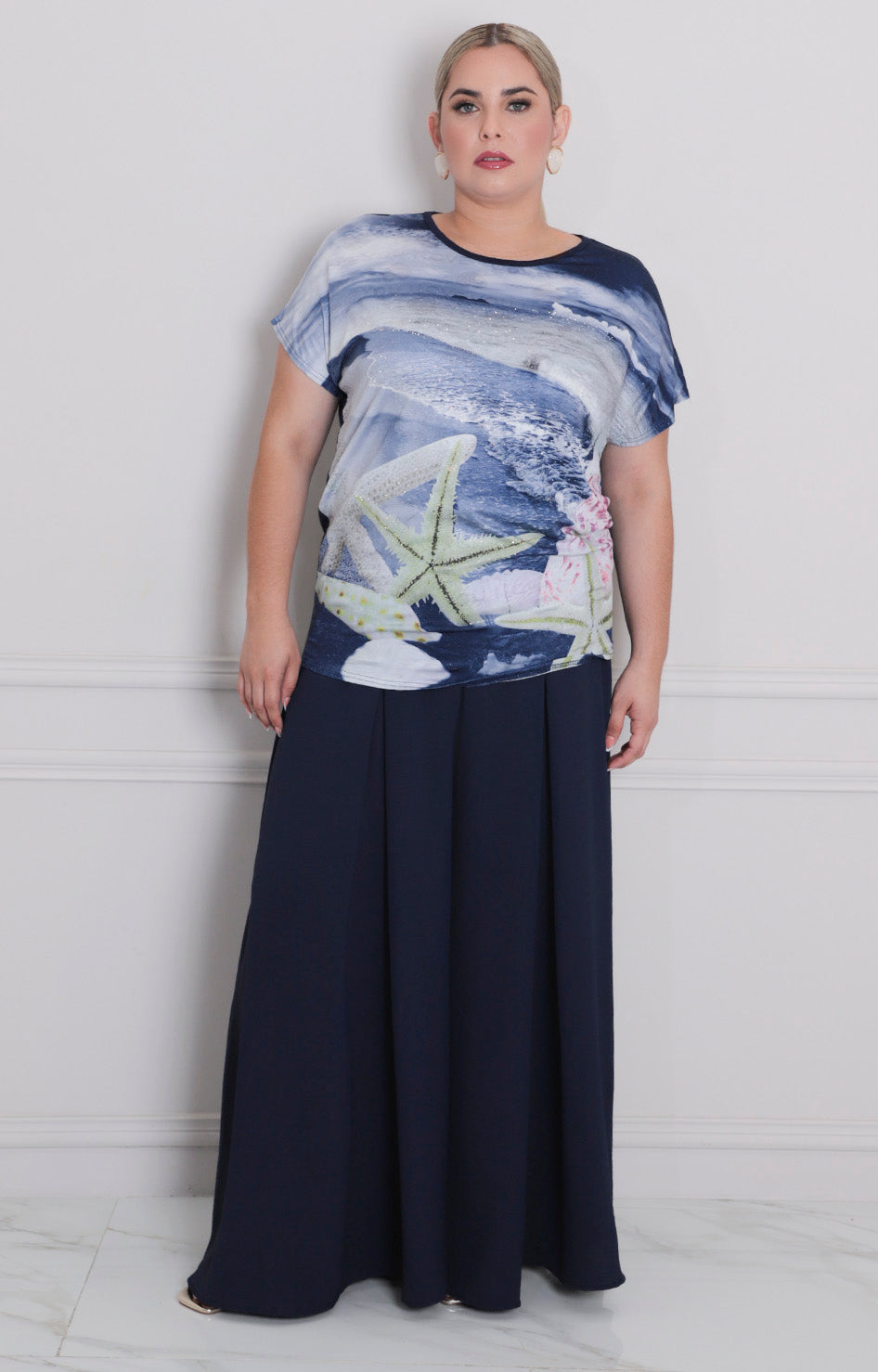 Blusa azul marino estampada - BLUSA CURVY Boutiquemirel 