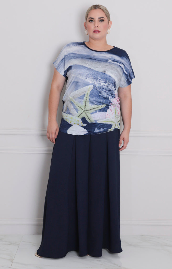 Blusa azul marino estampada - BLUSA CURVY Boutiquemirel 