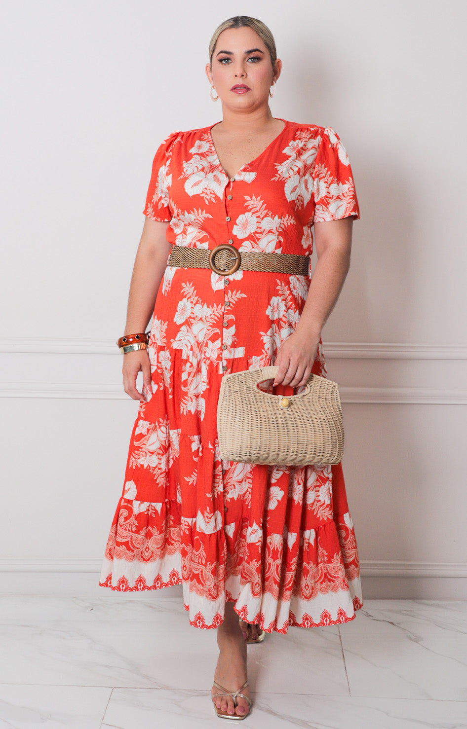 Vestido estampado con cinturón - VESTIDO LARGO CURVY Boutiquemirel 
