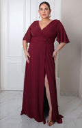 Vestido largo con escote en V drapeado