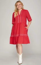 Vestido rojo con mangas - VESTIDO CORTO CURVY Boutiquemirel 