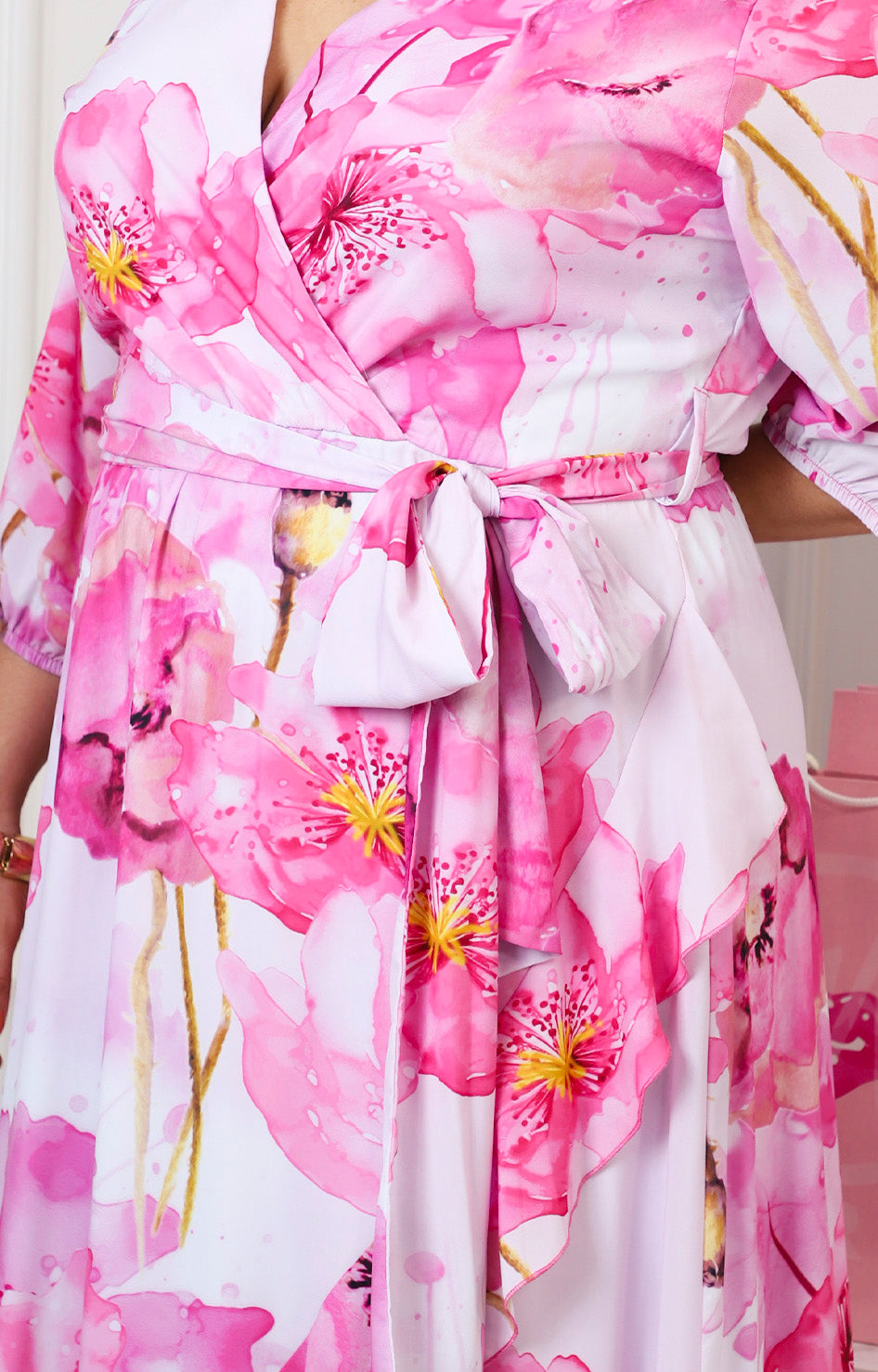 Vestido maxi floral cruzado