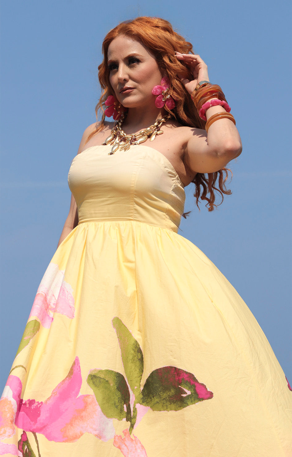 V*2-23*TOMATO*ID23366*AMARILLO ESTAMPADO - VESTIDO LARGO REGULAR Boutiquemirel 