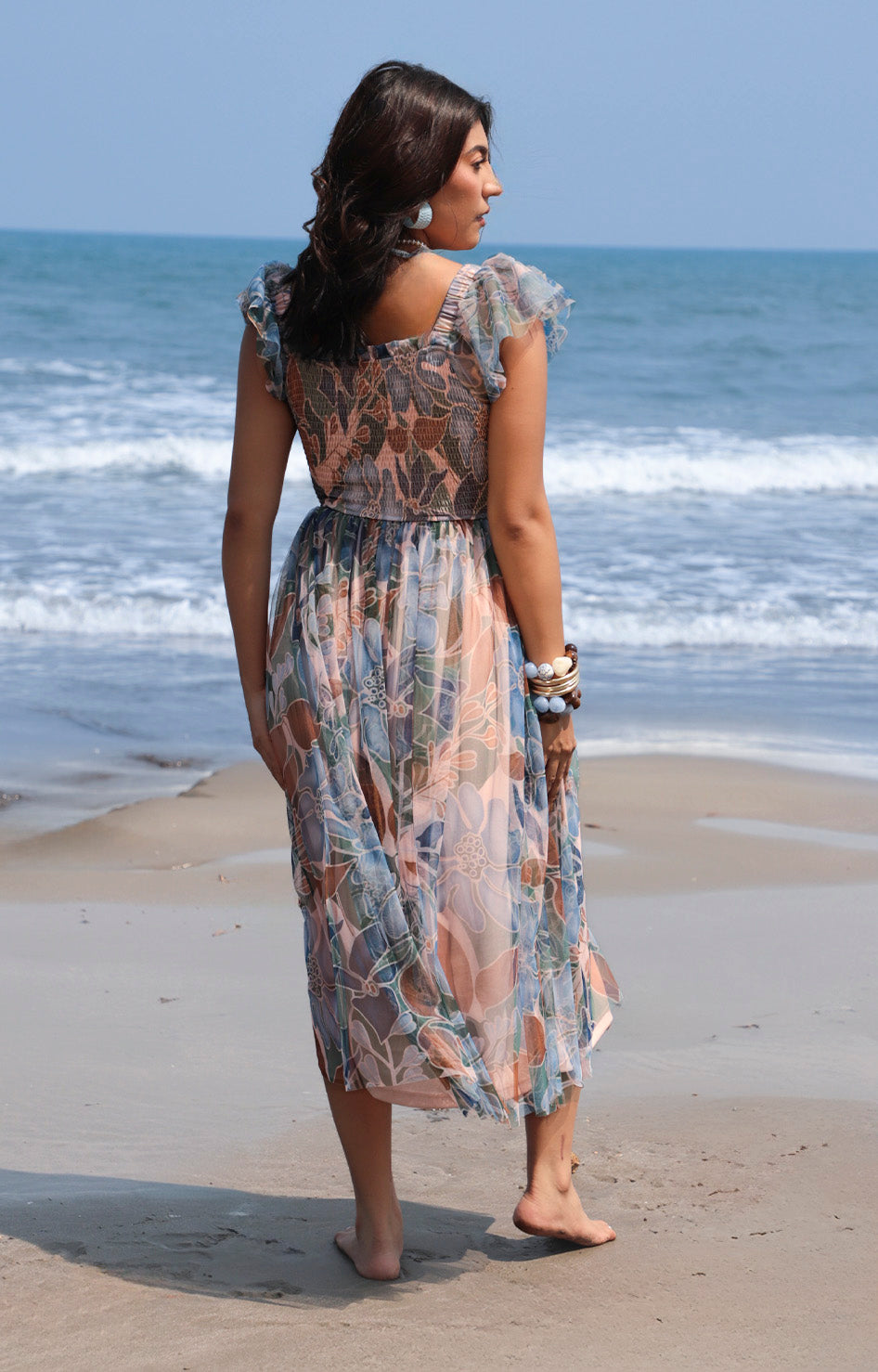 Vestido azul estampado cafe - VESTIDO LARGO REGULAR Boutiquemirel 