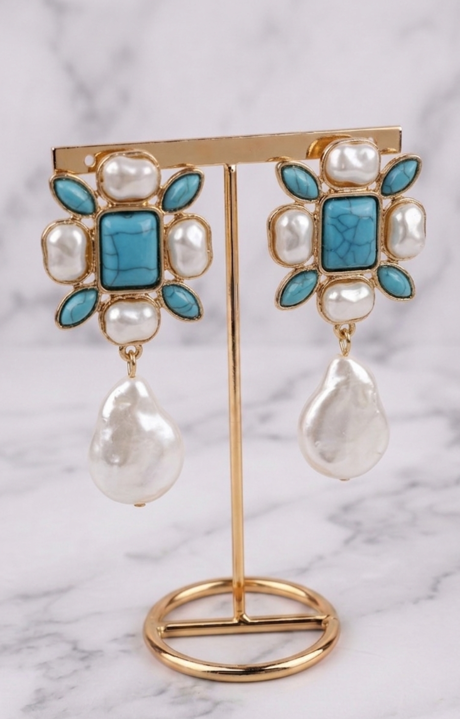 Aretes Flor Turquesa