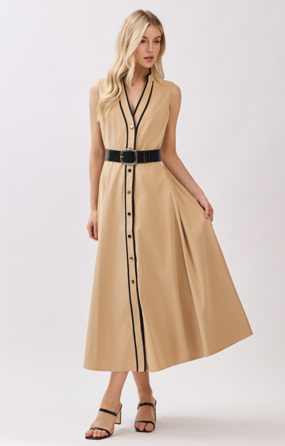 Vestido beige con negro - VESTIDO LARGO REGULAR Boutiquemirel 