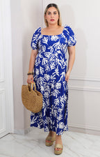 Vestido midi con mangas abullonadas