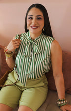 Blusa sin manga a rayas con moño