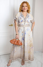 Vestido camisero beige con cinturón