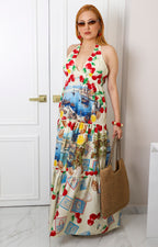 Vestido halter estampado con escenas costeras