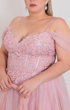 Vestido con corset floral y mangas caídas - VESTIDO LARGO CURVY Boutiquemirel 